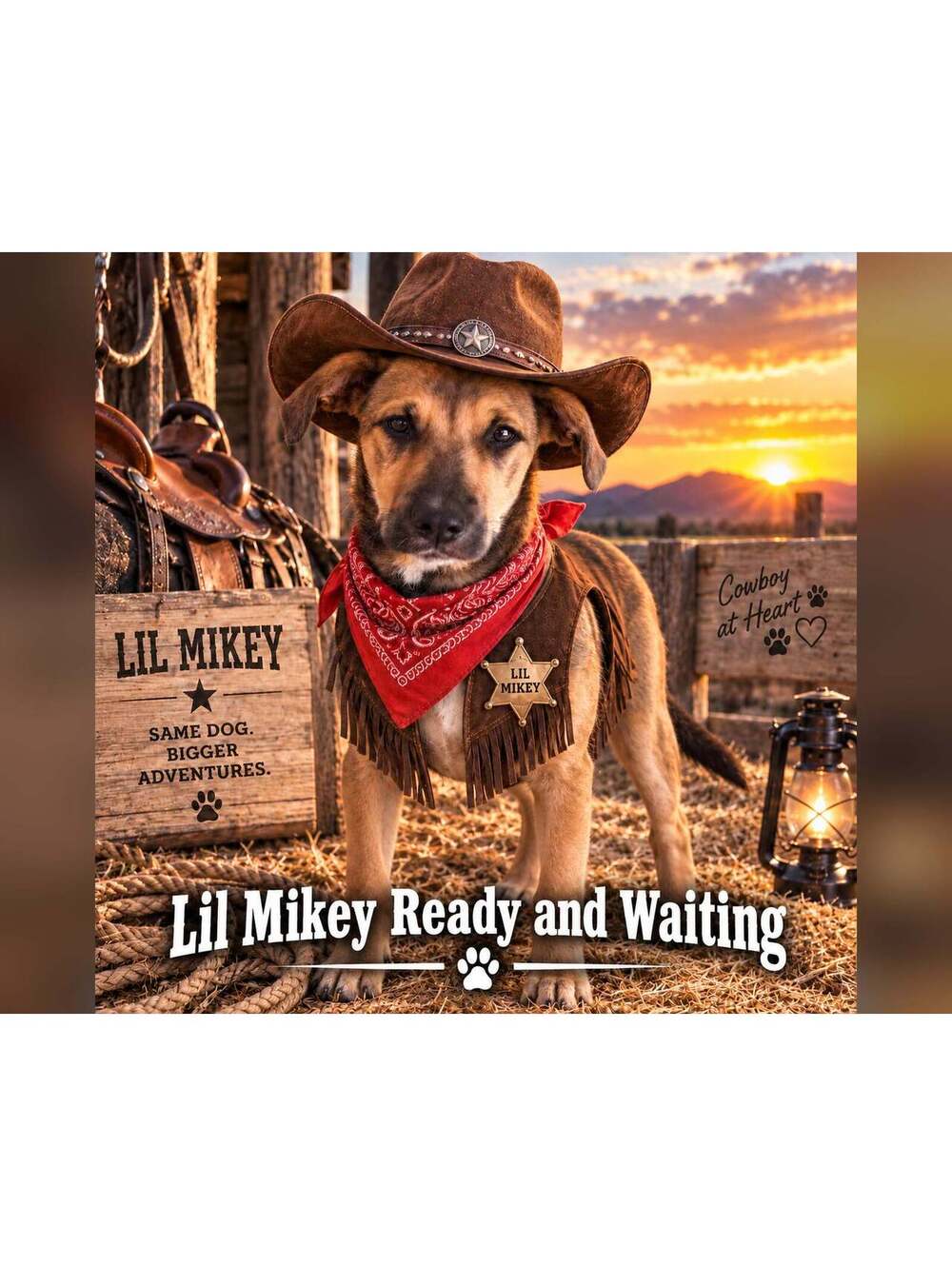 4838 Pet Pics Turn Your Dog Into a Cowboy –Ready and Waiting Custom 8x10 Print